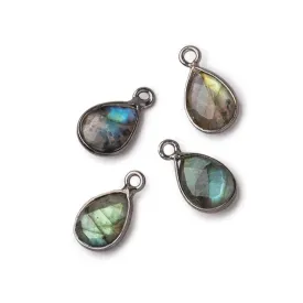 11x8mm Black Gold Bezeled Labradorite Faceted Pear Pendants Set of 4