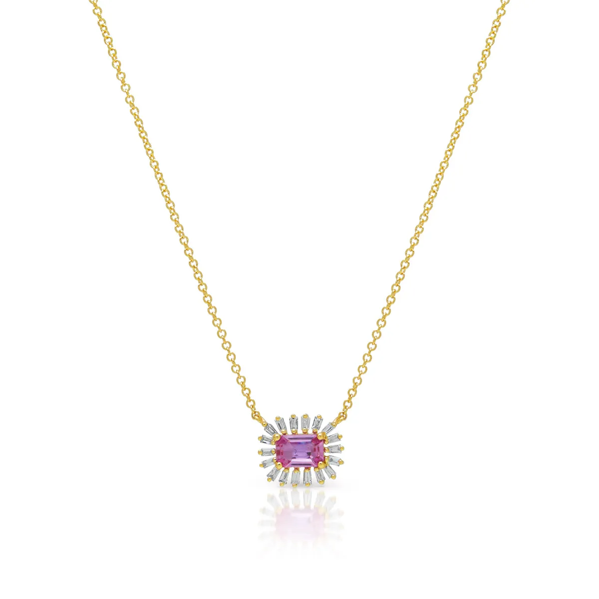 14KT Yellow Gold Pink Sapphire Baguette Diamond Audelia Necklace