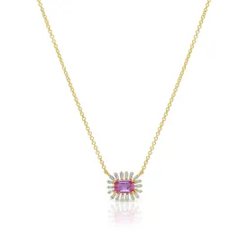 14KT Yellow Gold Pink Sapphire Baguette Diamond Audelia Necklace