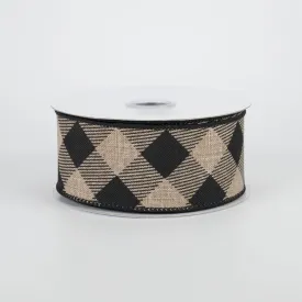 1.5" Diagonal Check Ribbon: Beige & Black (10 Yards)