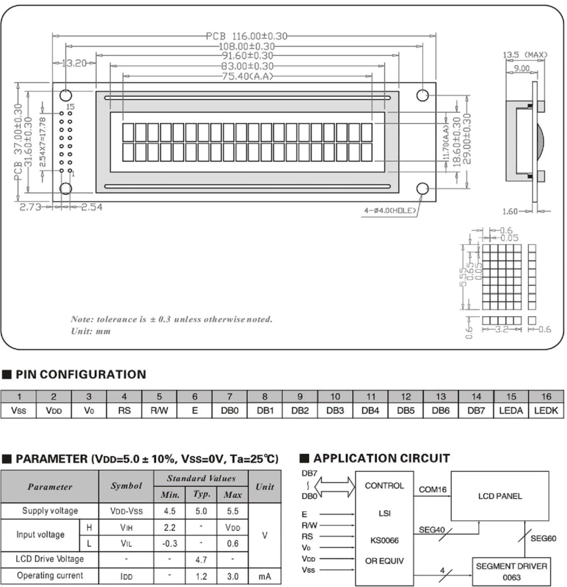 20 x 2 Dot Matrix Backlit LCD Module with Driver & Controller, Measures 146 x 43 x 9.5mm