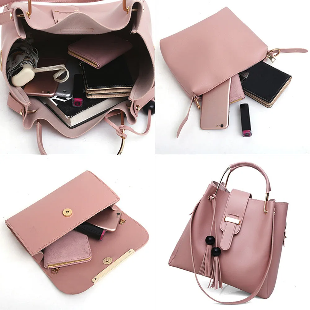 3Pcs Or Set Handbags PU Leather Shoulder Bags Casual Tote Bag Tassel Metal Handle Designer Composite Bags