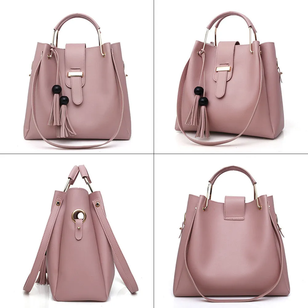 3Pcs Or Set Handbags PU Leather Shoulder Bags Casual Tote Bag Tassel Metal Handle Designer Composite Bags