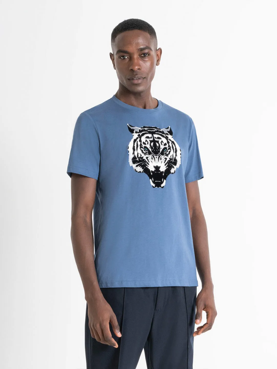 Antony Morato Men Blue Printed Round Neck Short Sleeves T-Shirt