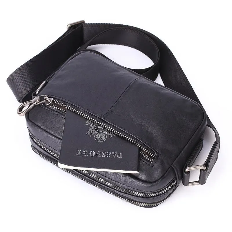 BADASS Black LEATHER MENS Small Ipad Courier Bag SIDE BAG Casual MESSENGER BAG FOR MEN