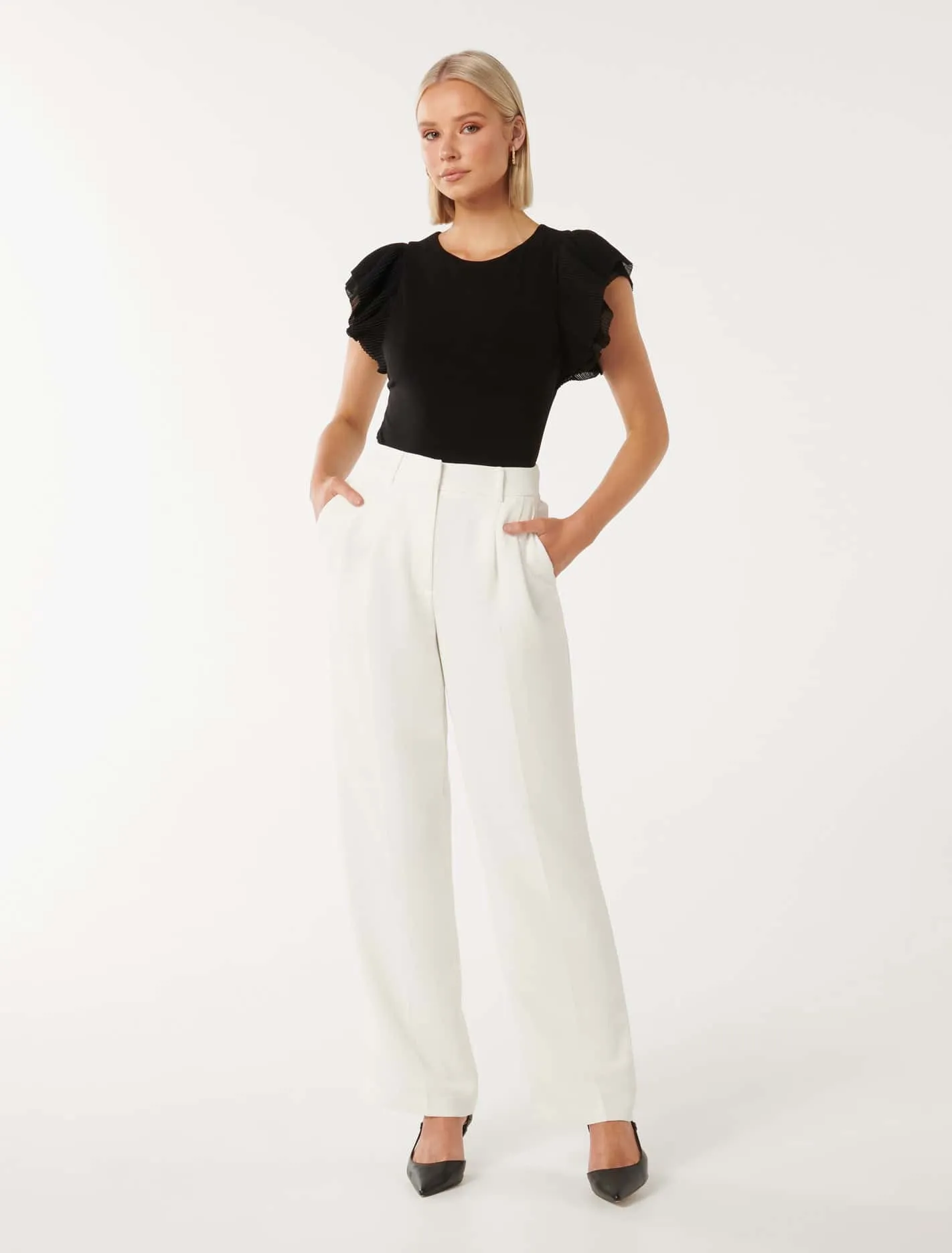 Beth Pleated Flutter Sleeve Top