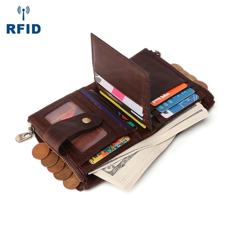 Bifold Leather Mens Dark Brown Small Wallet billfold Wallet Driver's License Wallet for Men