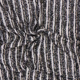 Black and White with Gold Lurex Thread Textured Abstract Tweed Bouclé Fabric