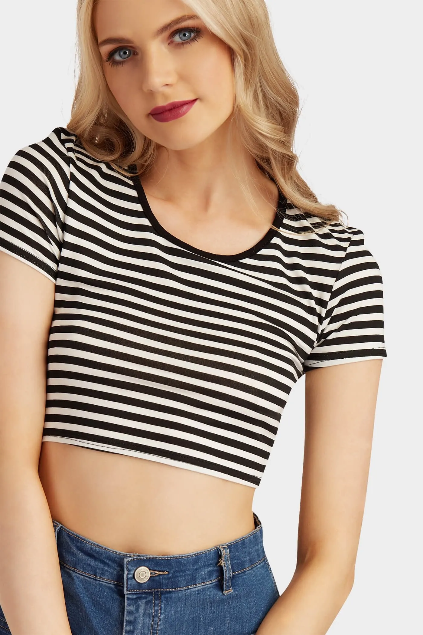 Black Basic Stripe Crop Top