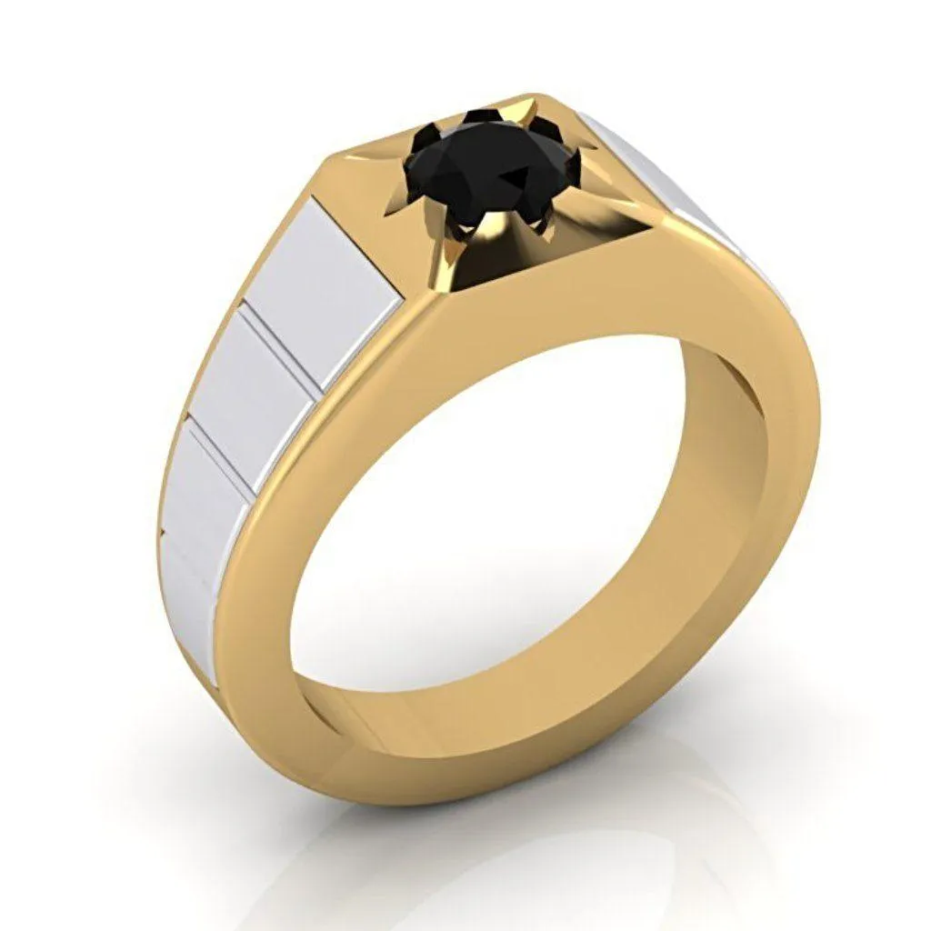 Black Diamond Men's Ring 10K Yellow and White Gold