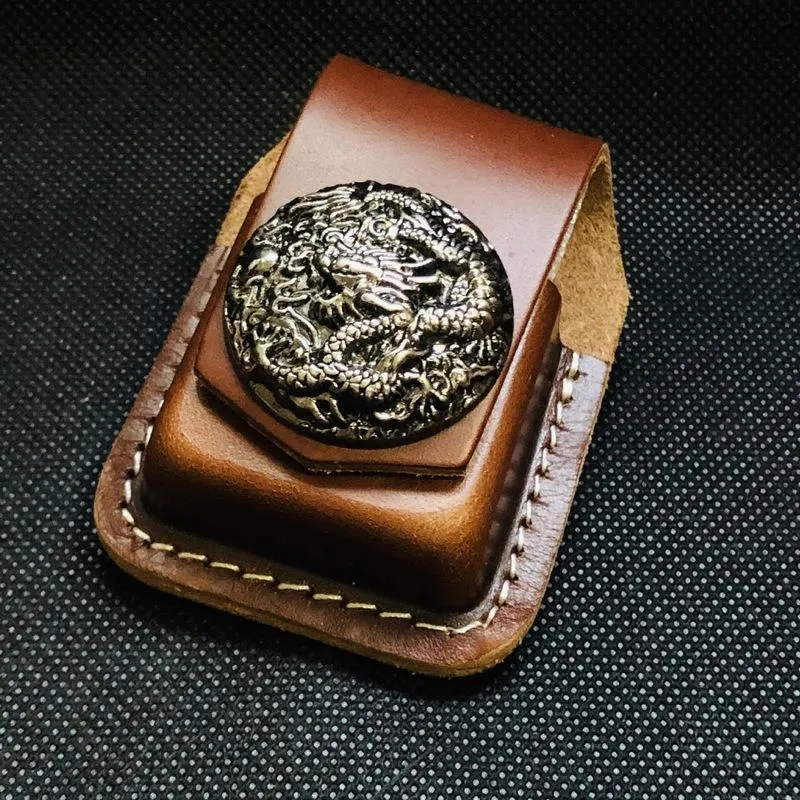 Black Handmade Leather Mens Indian Skull Zippo Lighter Holders Lighter Case For Men