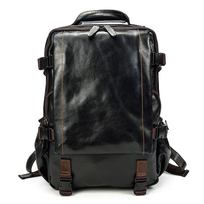 Black Leather Backpack for Women and Men Genuine Leather Travelling Bag Laptop Bag Travel Backpack Shoulder Bag Best Satchel Bag