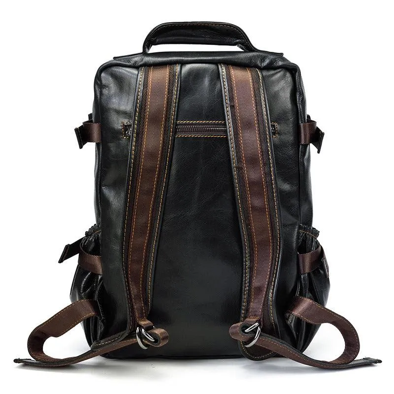 Black Leather Backpack for Women and Men Genuine Leather Travelling Bag Laptop Bag Travel Backpack Shoulder Bag Best Satchel Bag