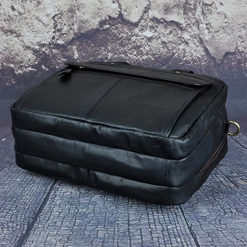 Black Leather Mens Large Briefcase Travel Bag Business Bag Work Bag for Men