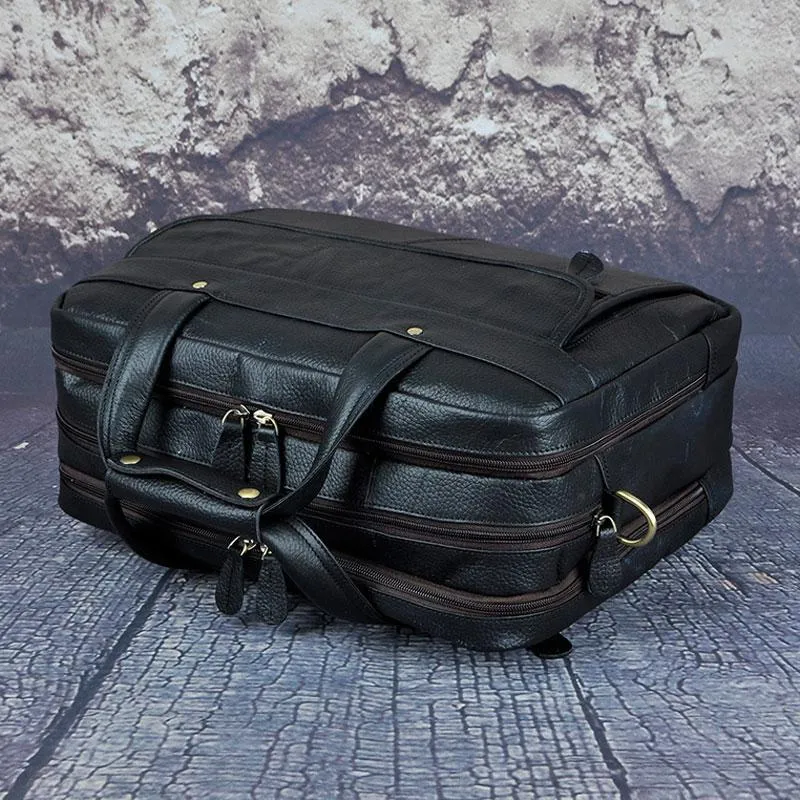 Black Leather Mens Large Briefcase Travel Bag Business Bag Work Bag for Men