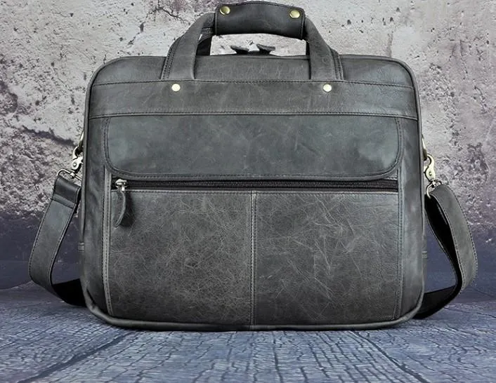 Black Leather Mens Large Briefcase Travel Bag Business Bag Work Bag for Men