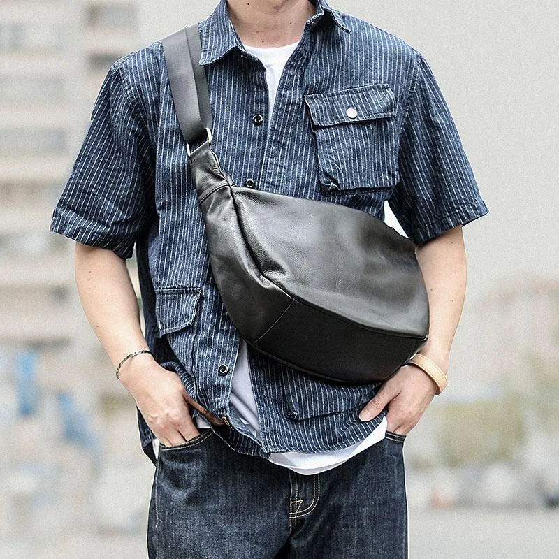 Black Leather Mens Saddle Courier Bag Messenger Bag Black Postman Bag For Men