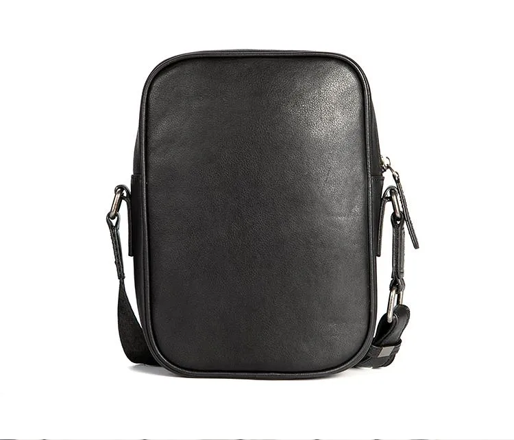 Black LEATHER MENS VERTICAL MINI SIDE BAG SMALL MESSENGER BAGS Black COURIER BAG FOR MEN