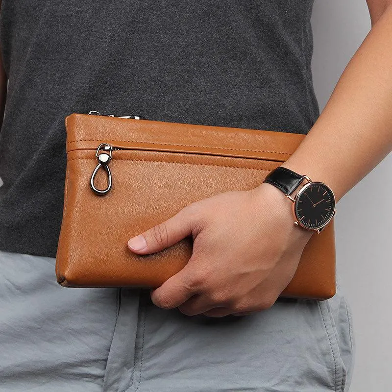 BLACK MENS LEATHER Yellow SLIM ZIPPER CLUTCH WRISTLET PURSE BAG CLUTCH BAG FOR MEN