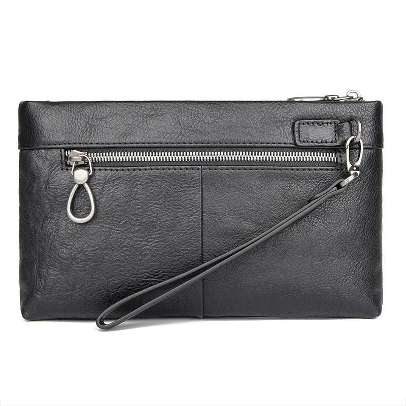 BLACK MENS LEATHER Yellow SLIM ZIPPER CLUTCH WRISTLET PURSE BAG CLUTCH BAG FOR MEN