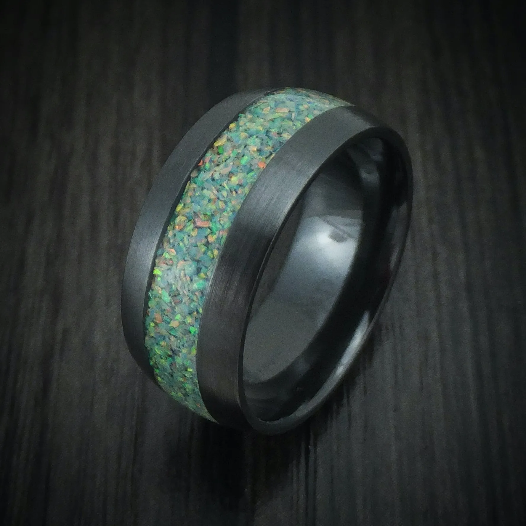 Black Titanium and Opal Custom Made Men's Band