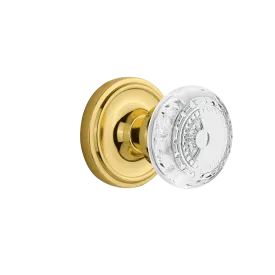 Classic Rosette with Crystal Meadows Knob in Polished Brass