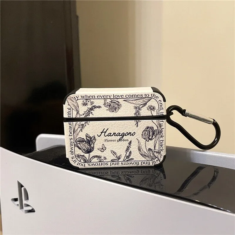 Cute Retro Black & White Floral Leather Protective Cover AirPods Case   Carabiner for AirPods 1 2 3 Pro 2 Generation Shockproof AirPods Case