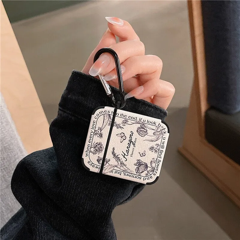 Cute Retro Black & White Floral Leather Protective Cover AirPods Case   Carabiner for AirPods 1 2 3 Pro 2 Generation Shockproof AirPods Case