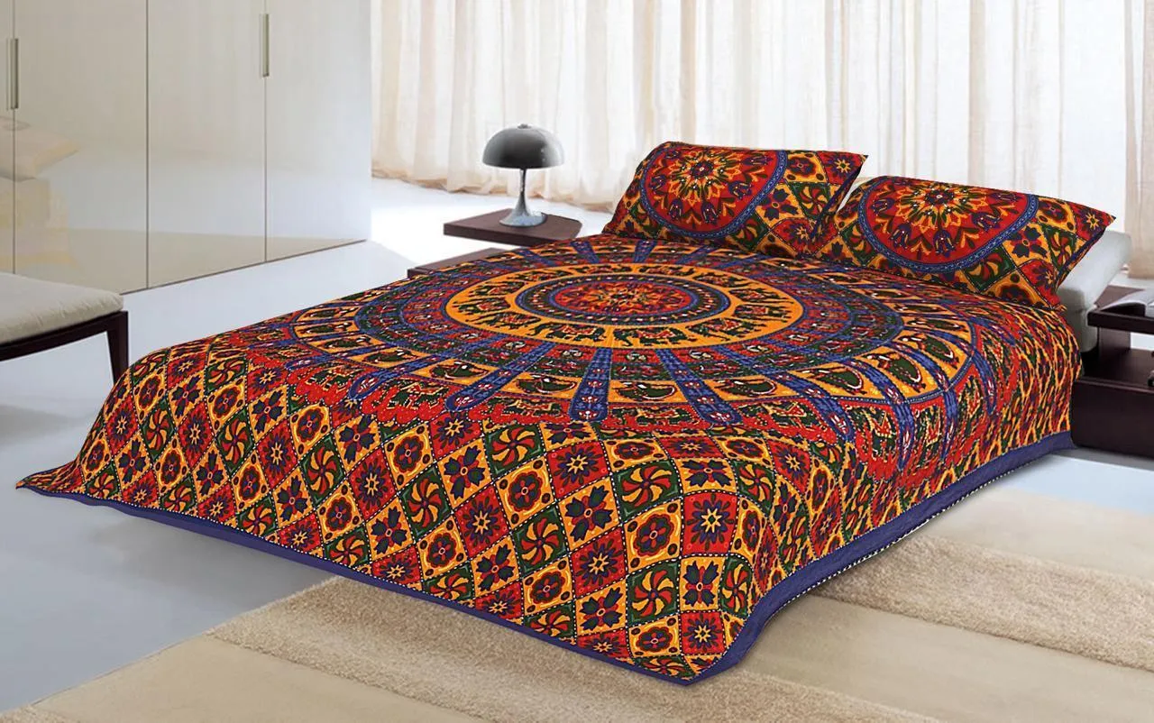 Designer Mart Kantha Work Embroidered Double Bed sheet with two pillow covers