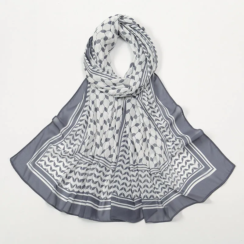 Elegant Printed Scarf, Striped Chiffon Pattern Headscarf, Long Shawl Wrap, 180cm x 70cm