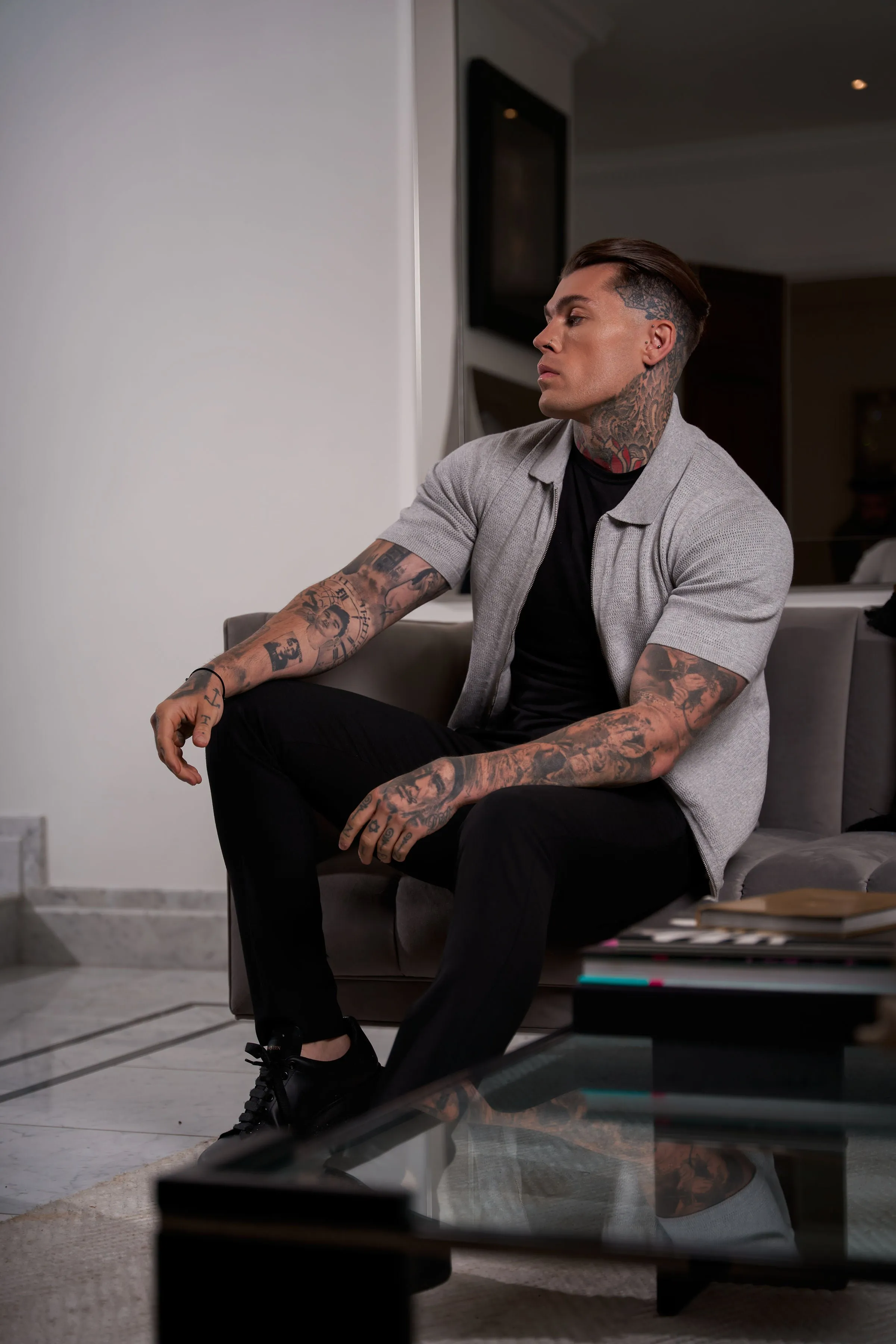 Father Sons Classic Knitted Textured Design With Full Length Zip Light Grey Short Sleeve - FSN154