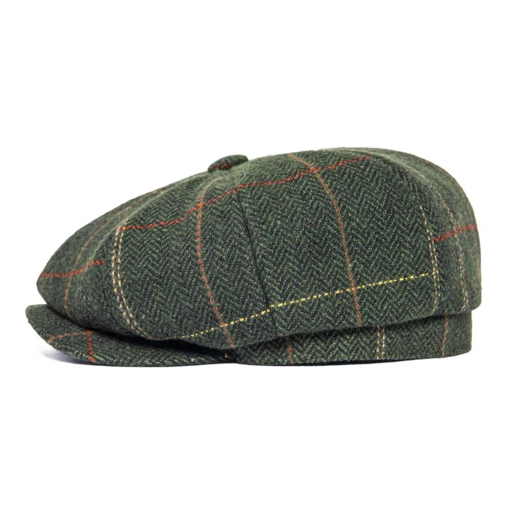 Herringbone Plaid Tweed Newsboy Cap