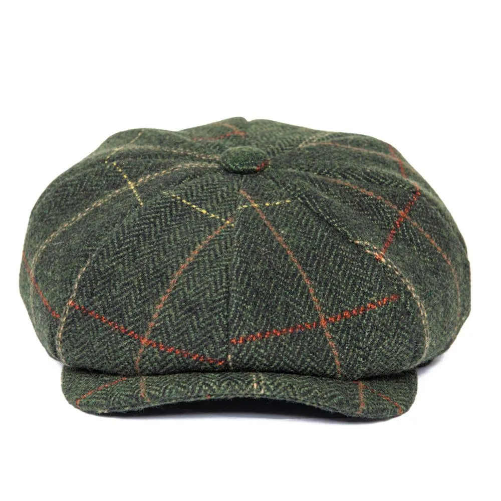 Herringbone Plaid Tweed Newsboy Cap