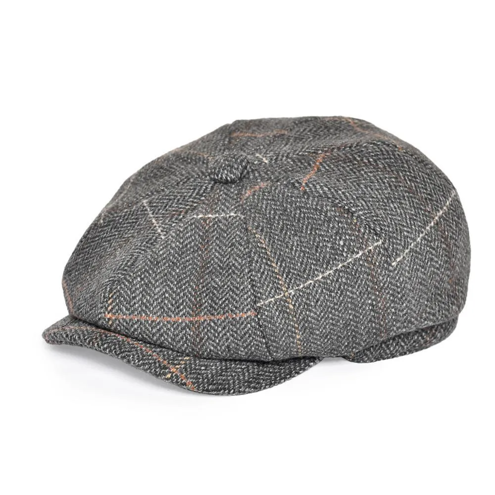 Herringbone Plaid Tweed Newsboy Cap