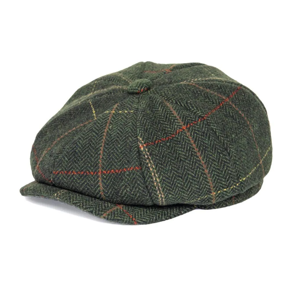 Herringbone Plaid Tweed Newsboy Cap