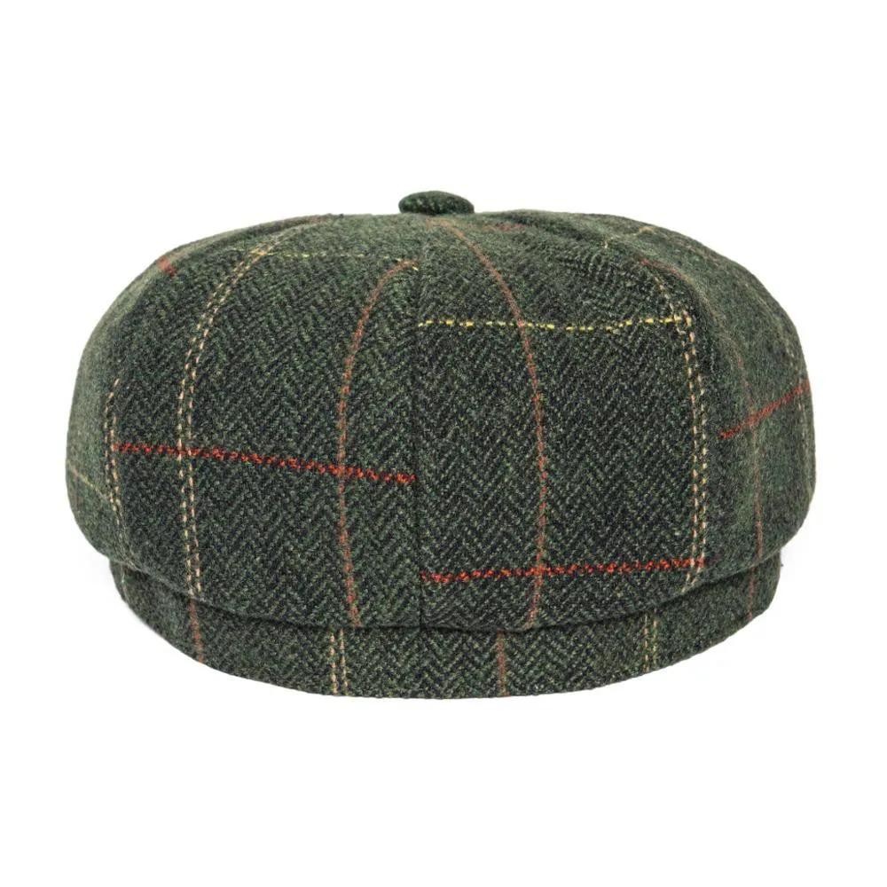 Herringbone Plaid Tweed Newsboy Cap