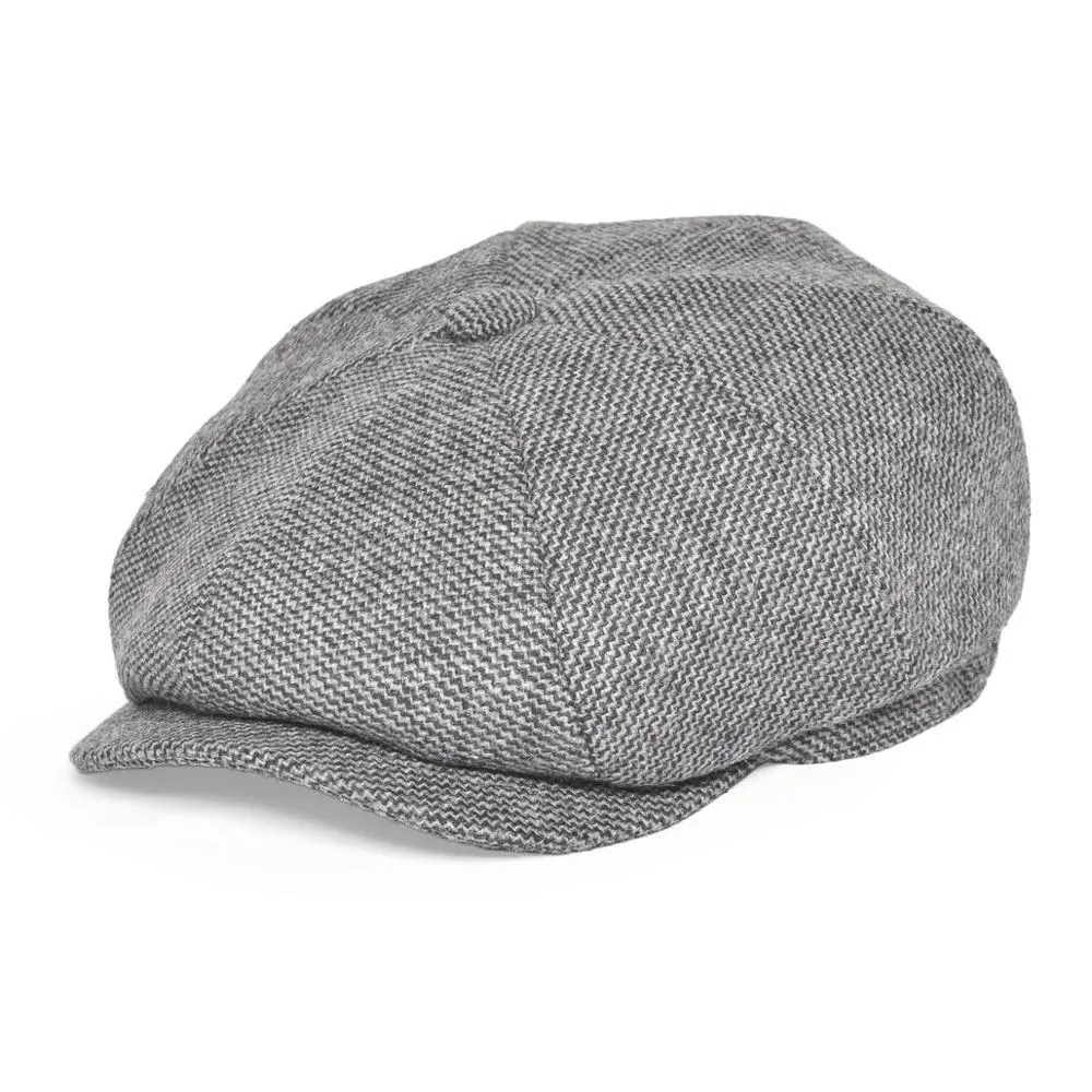 Herringbone Plaid Tweed Newsboy Cap