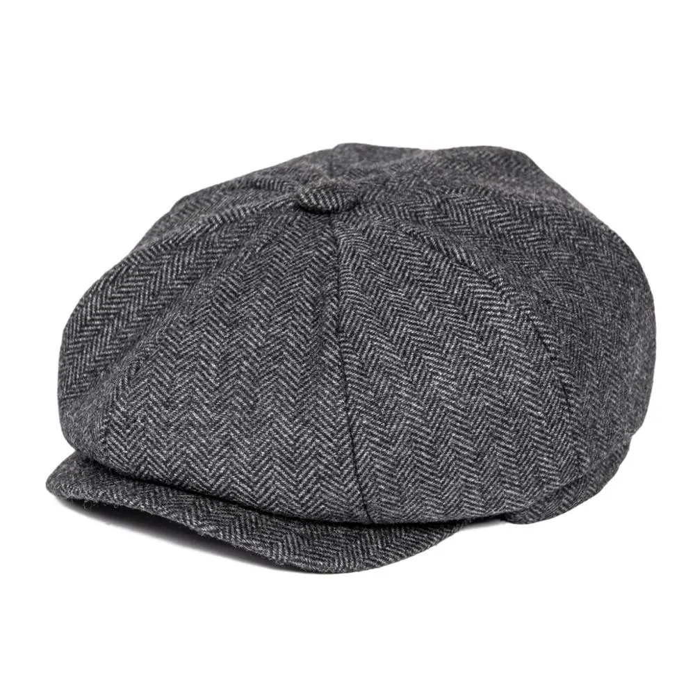 Herringbone Plaid Tweed Newsboy Cap