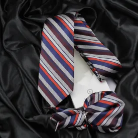 Kovove Classy Blue Striped Necktie and Pocket Square Gift Box