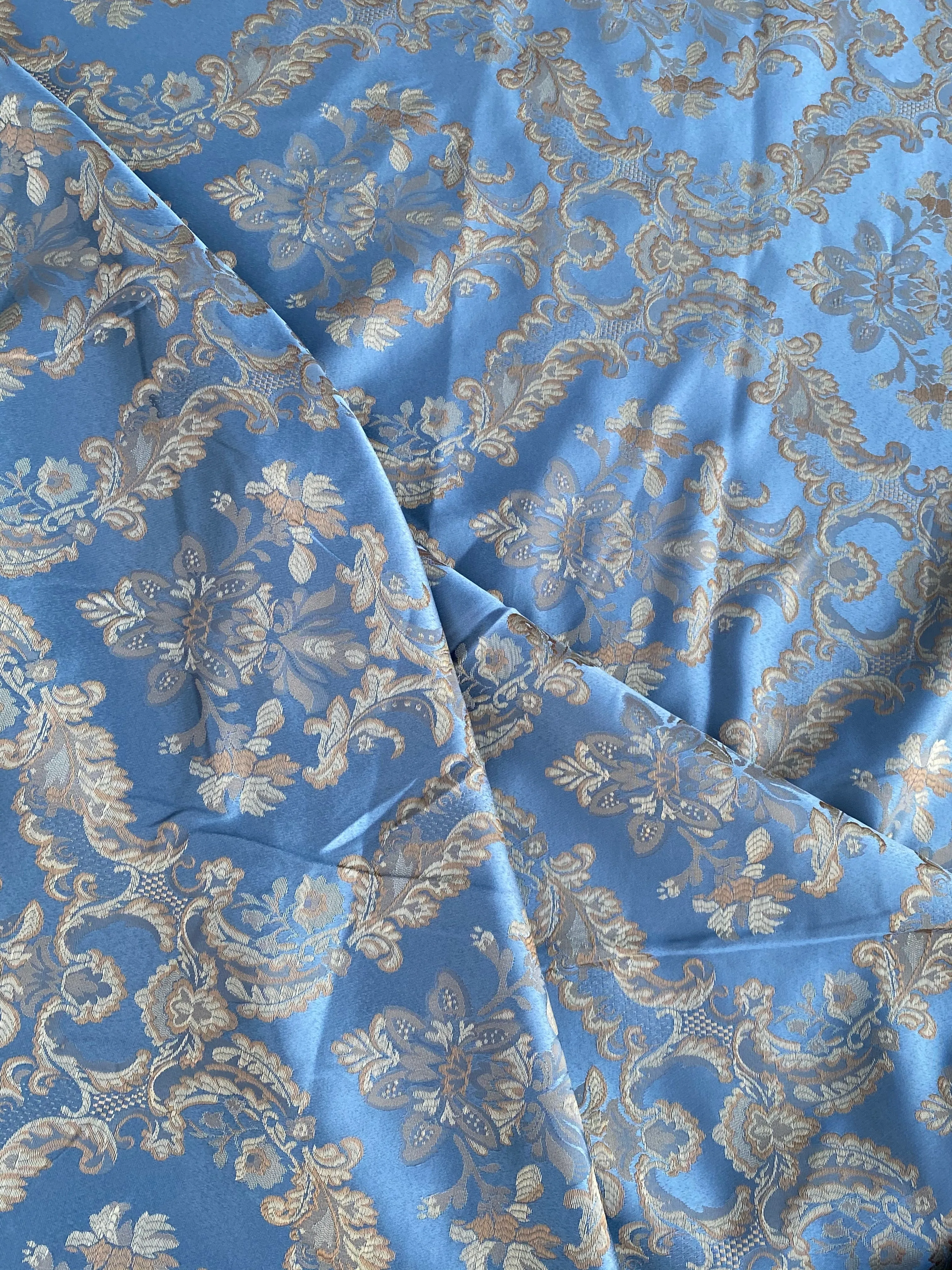 Lucas Satin Medallion Sky Blue Fabric