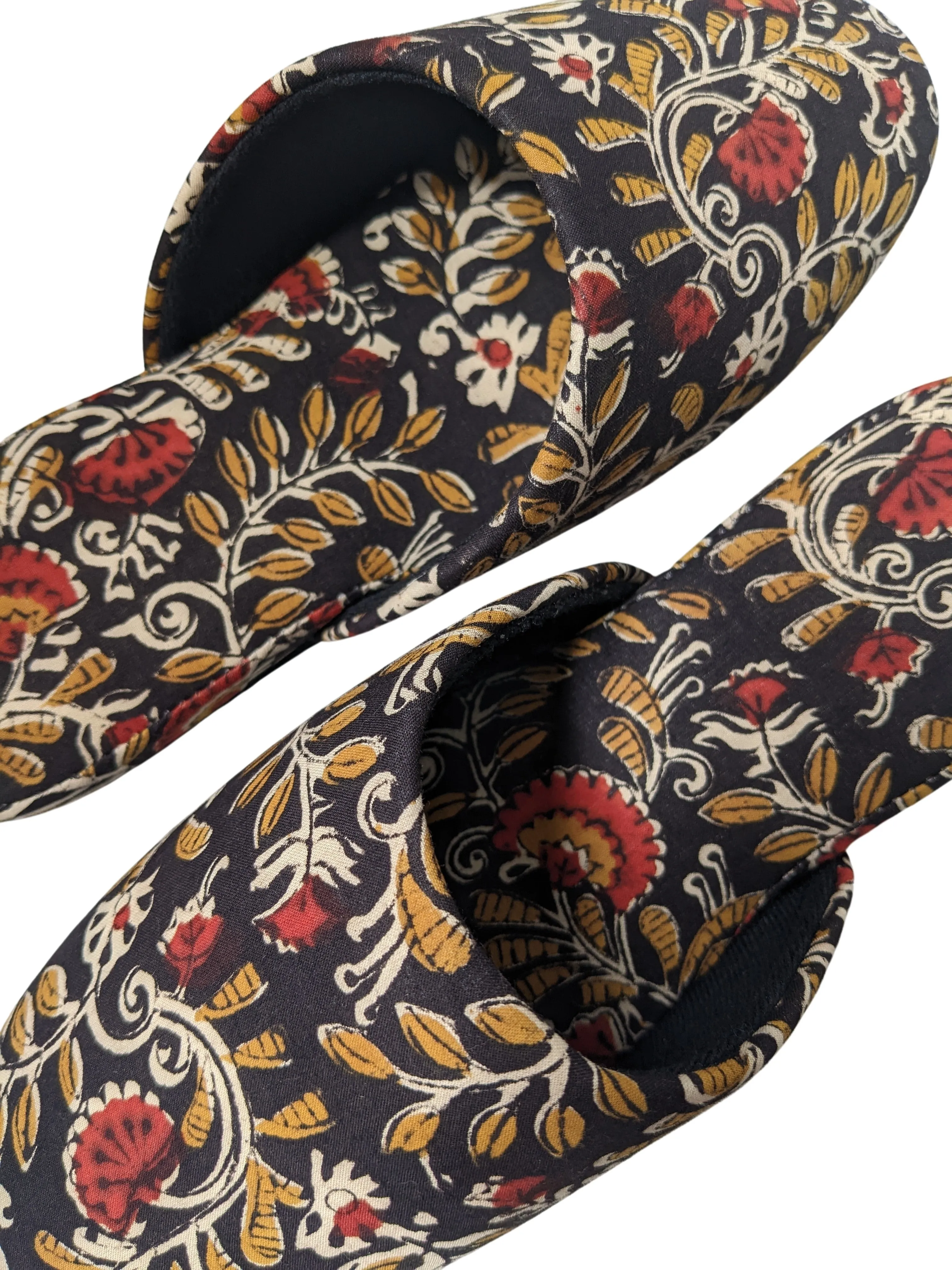 Medium Block Printing Flowers Mix Slippers [Black wool felt soles] MF2206 [Size Medium]