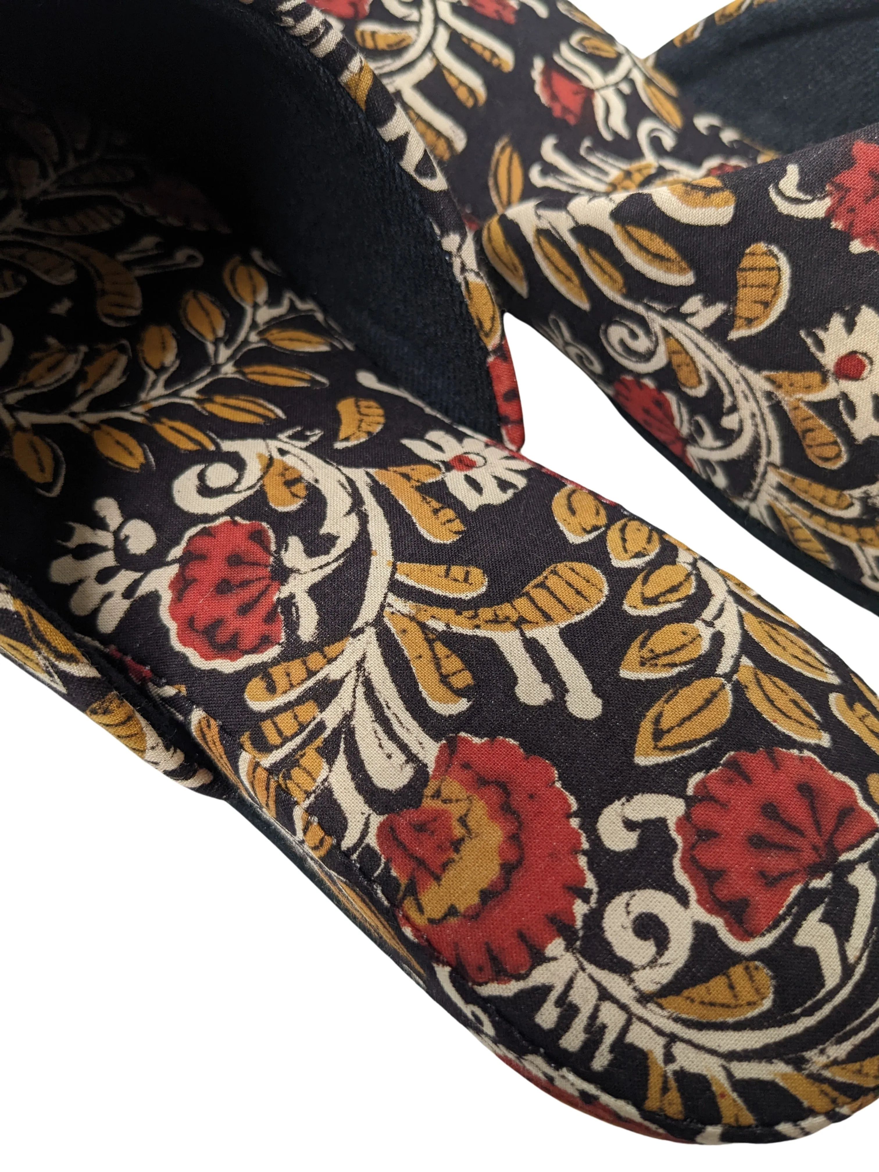 Medium Block Printing Flowers Mix Slippers [Black wool felt soles] MF2206 [Size Medium]