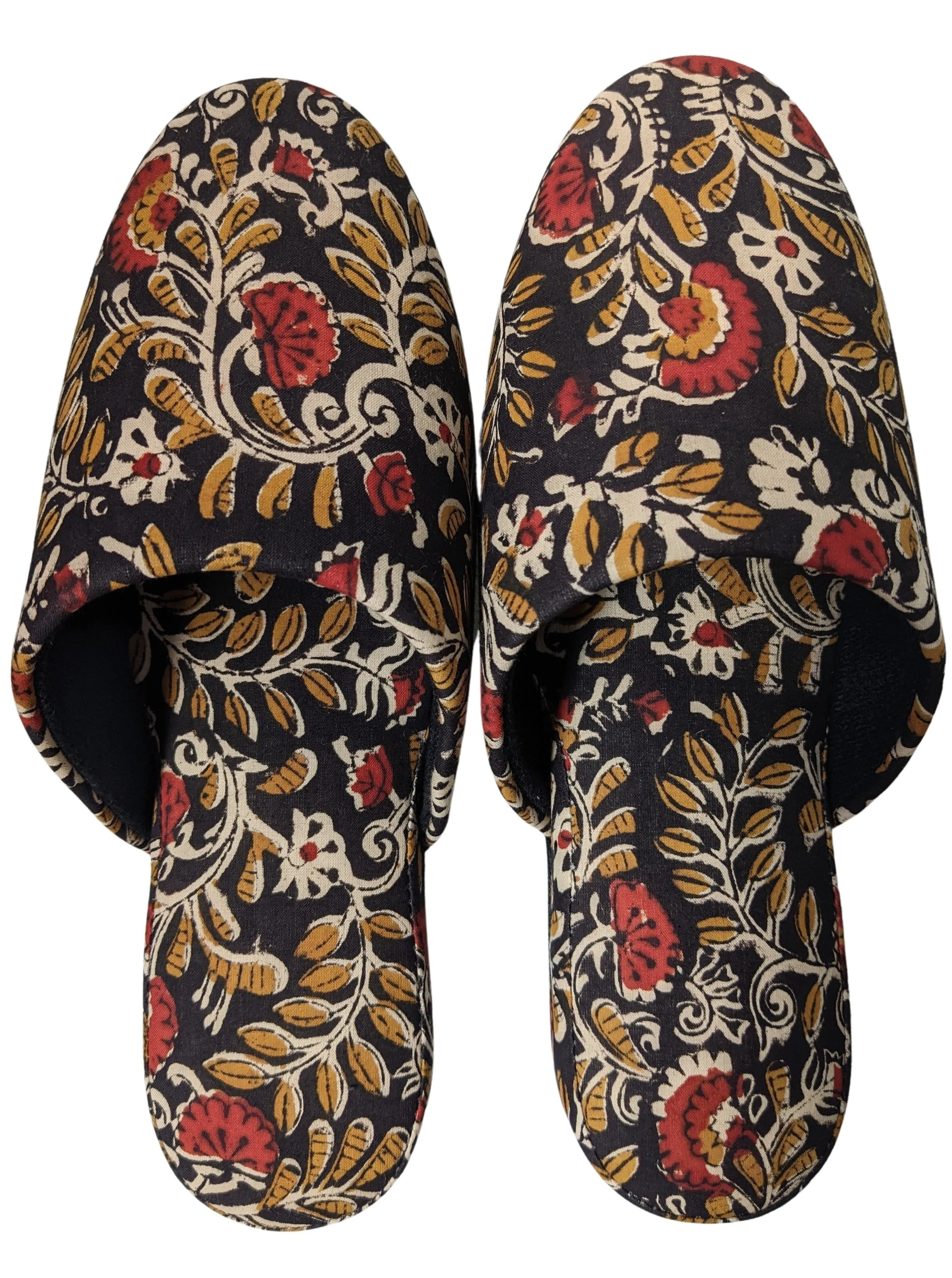 Medium Block Printing Flowers Mix Slippers [Black wool felt soles] MF2206 [Size Medium]