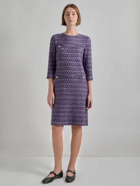 Metallic Accent Tweed Knit Shift Dress