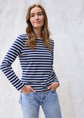 MINQUIDAME - Breton Striped Shirt with Long Sleeve | Soft Cotton | Women Fit (NAVY / ECRU)