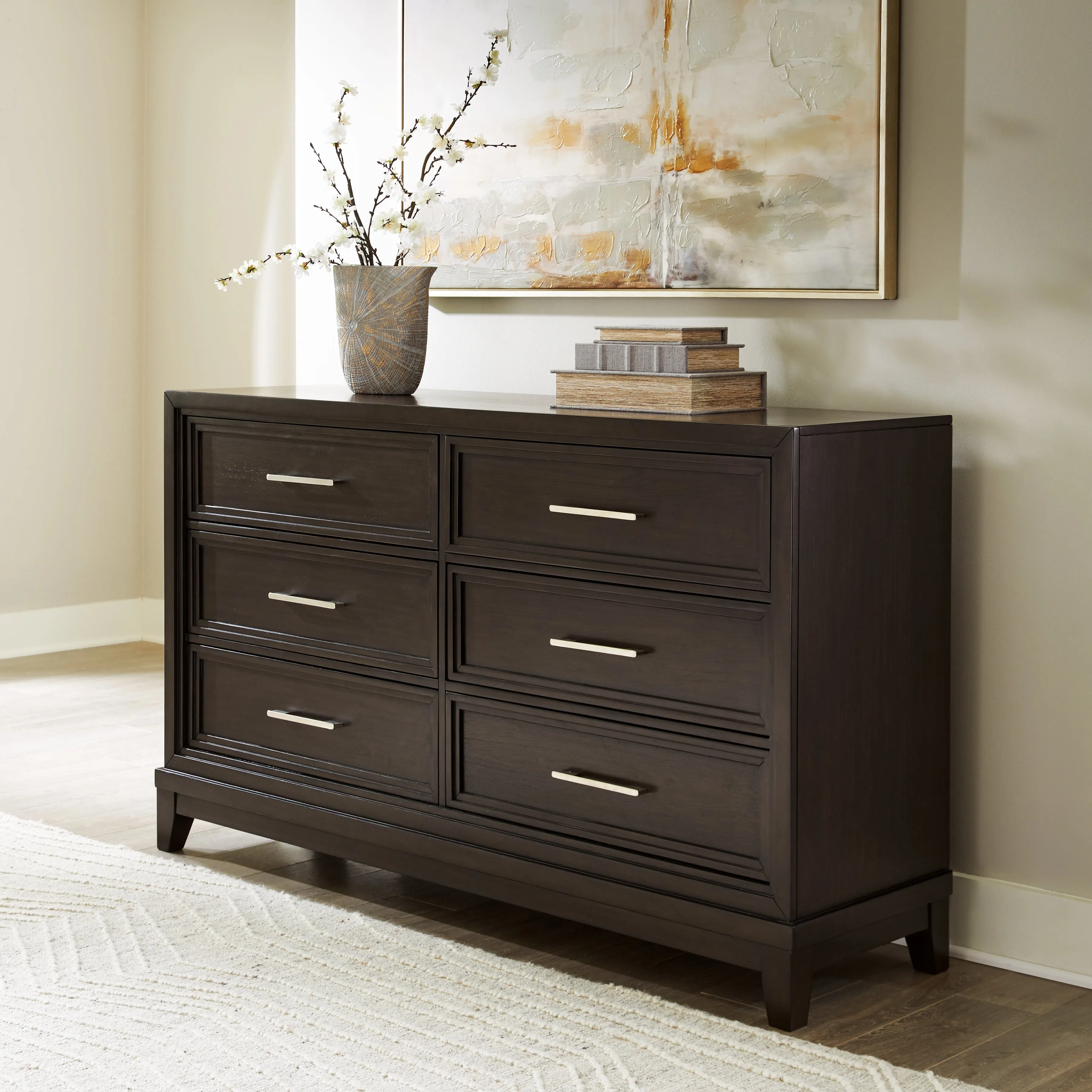 Neymorton King Upholstered Panel Bed with Dresser and 2 Nightstands in Dark Grayish Brown