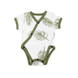 Organic Short-Sleeve Kimono Bodysuit in Sage Palm