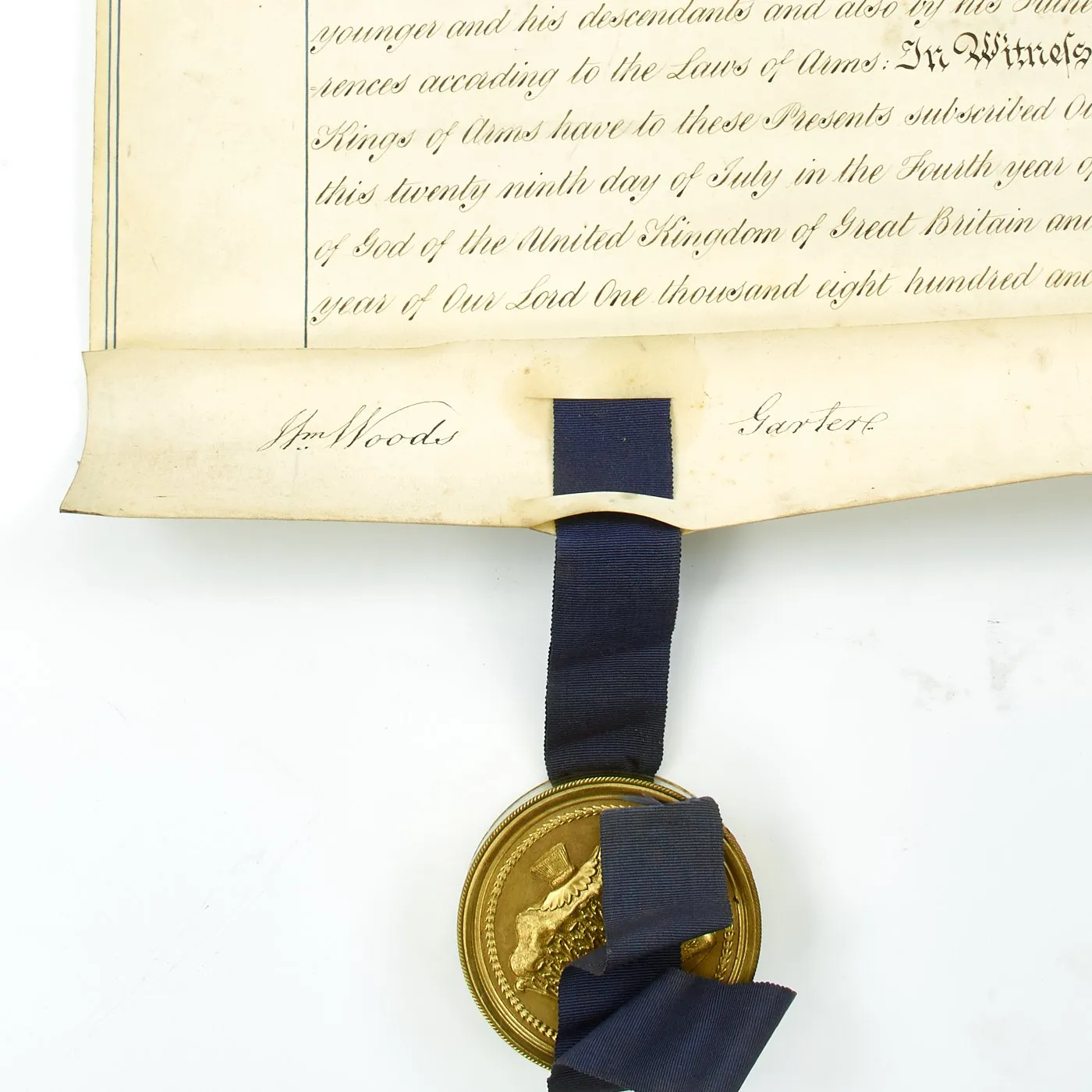 Original British 1840 Cased Arms Document Awarded by Queen Victoria to Peter Maze Esquire of Bristol