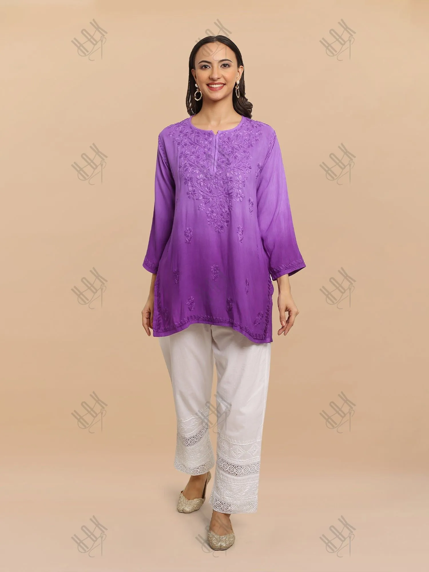 Saba Chikankari Short Kurta in Rayon cotton - Purple