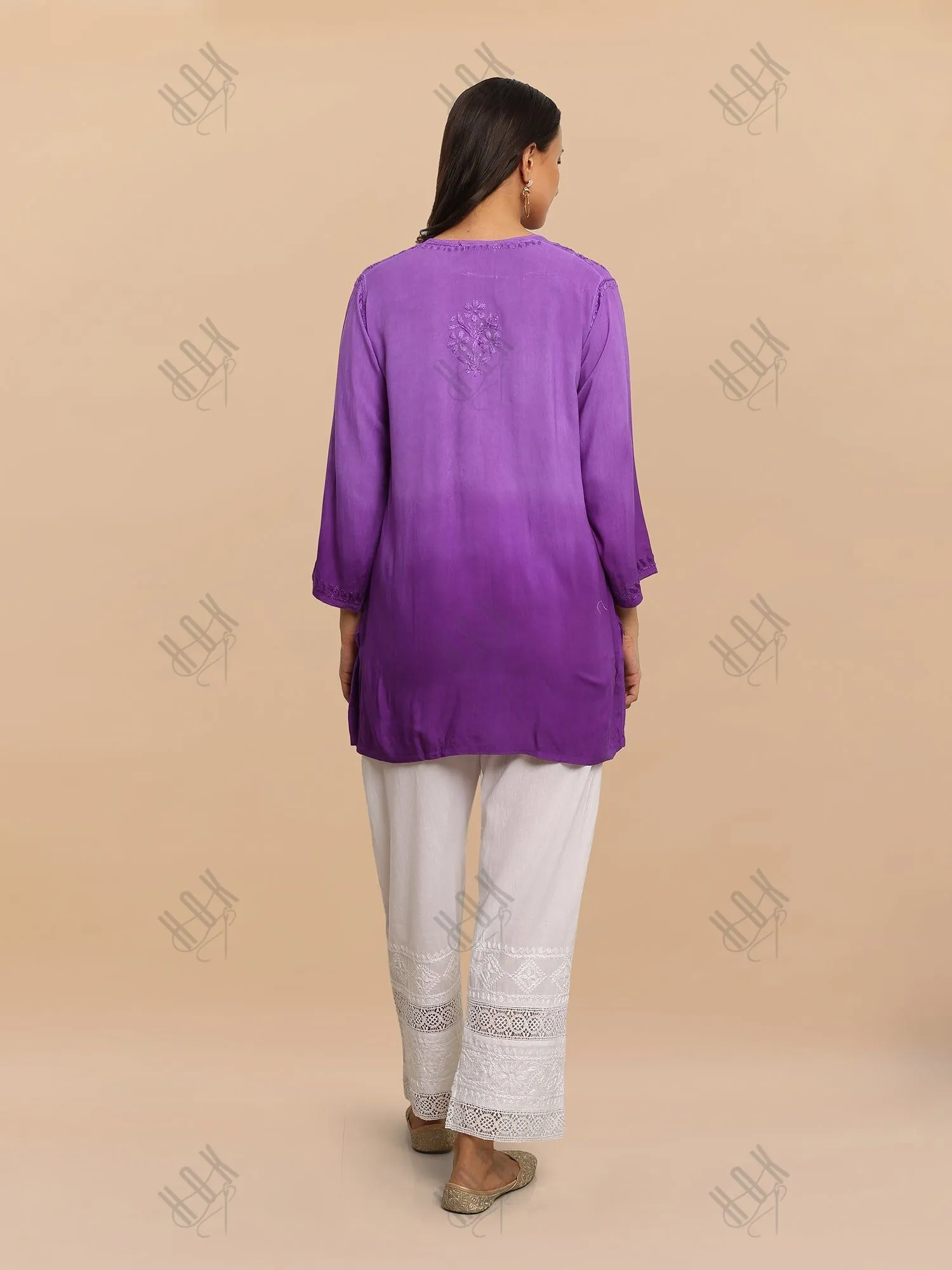 Saba Chikankari Short Kurta in Rayon cotton - Purple